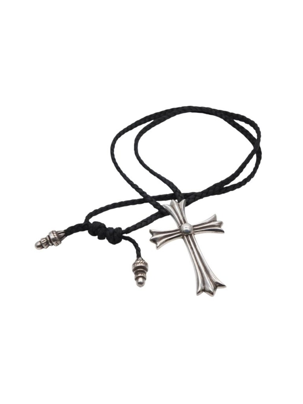 Chrome Hearts CH Cross Large CH Borochip Necklace Leather Braid